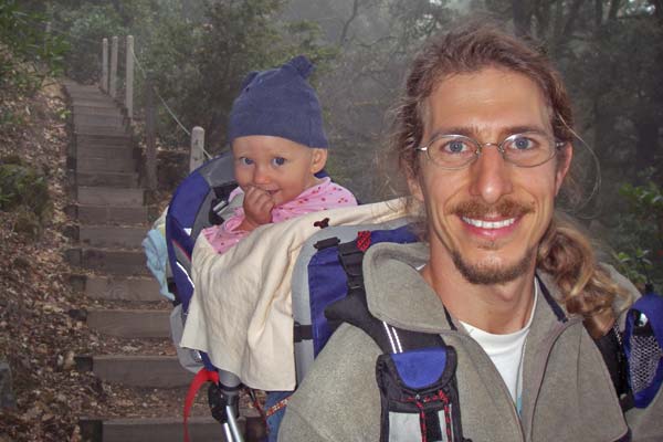 with Andy in front of stairs