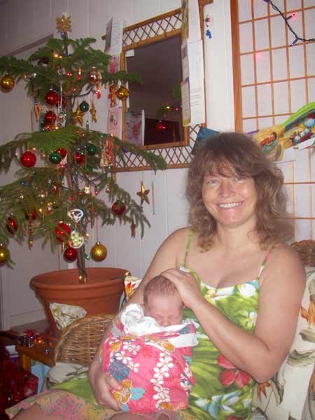 Sonja and Leilani in front of the Christmas tree