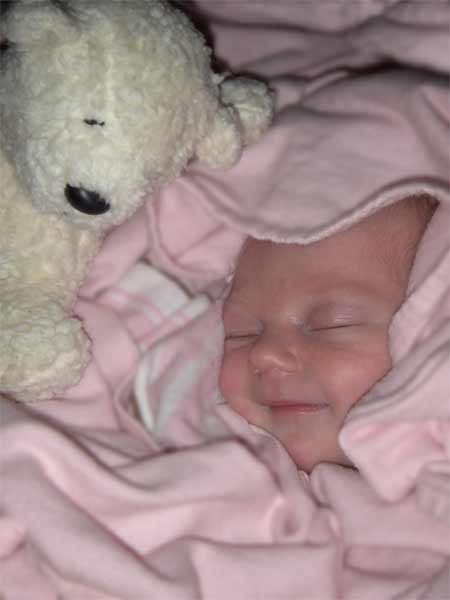 Leilani 8 days old smiling
